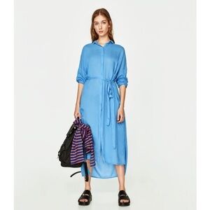 ZARA blue maxi shirt dress